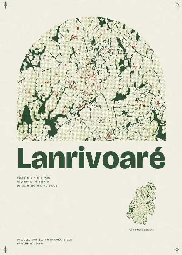 Affiche de Lanrivoaré, calculée par 123-fr d'après l'IGN
