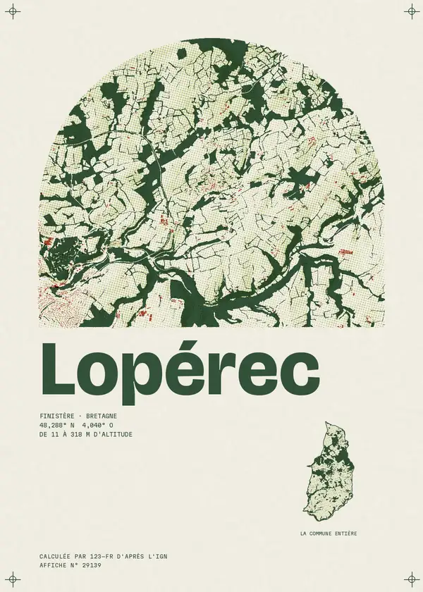 Affiche de Lopérec, calculée par 123-fr d'après l'IGN