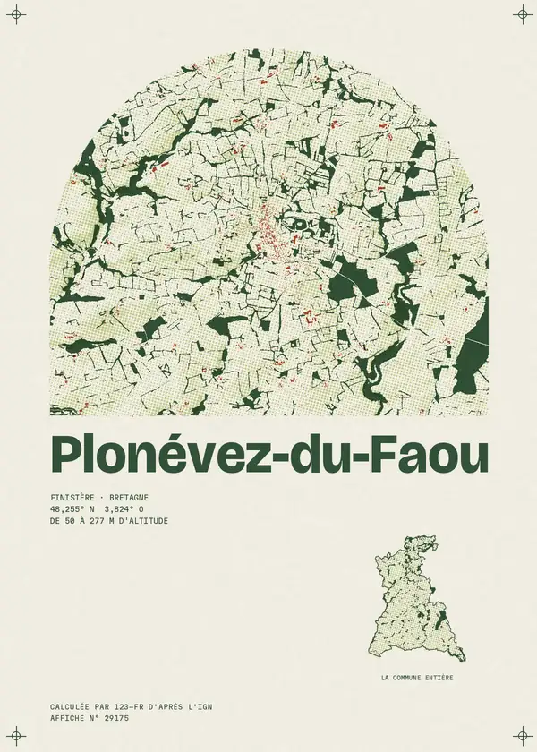 Affiche de Plonévez-du-Faou, calculée par 123-fr d'après l'IGN