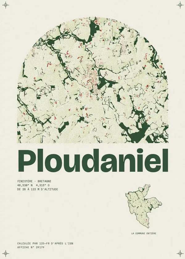 Affiche de Ploudaniel, calculée par 123-fr d'après l'IGN