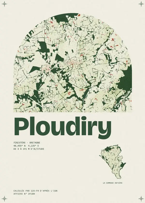 Affiche de Ploudiry, calculée par 123-fr d'après l'IGN