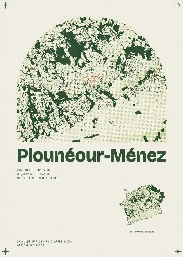 Affiche de Plounéour-Ménez, calculée par 123-fr d'après l'IGN