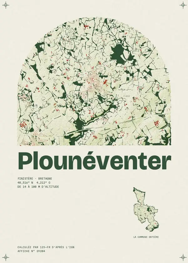 Affiche de Plounéventer, calculée par 123-fr d'après l'IGN