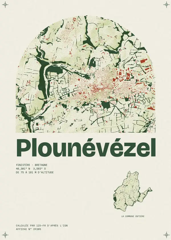 Affiche de Plounévézel, calculée par 123-fr d'après l'IGN