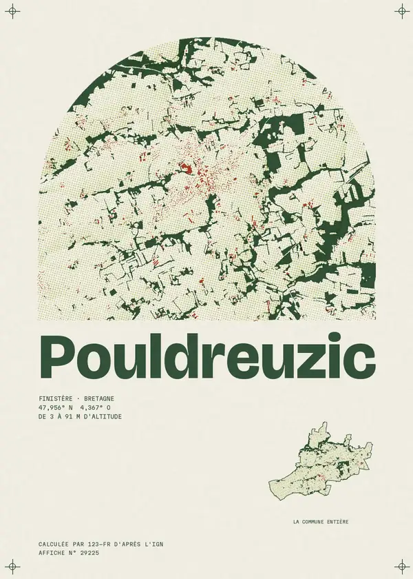 Affiche de Pouldreuzic, calculée par 123-fr d'après l'IGN