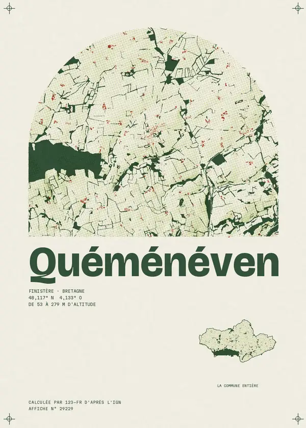 Affiche de Quéménéven, calculée par 123-fr d'après l'IGN