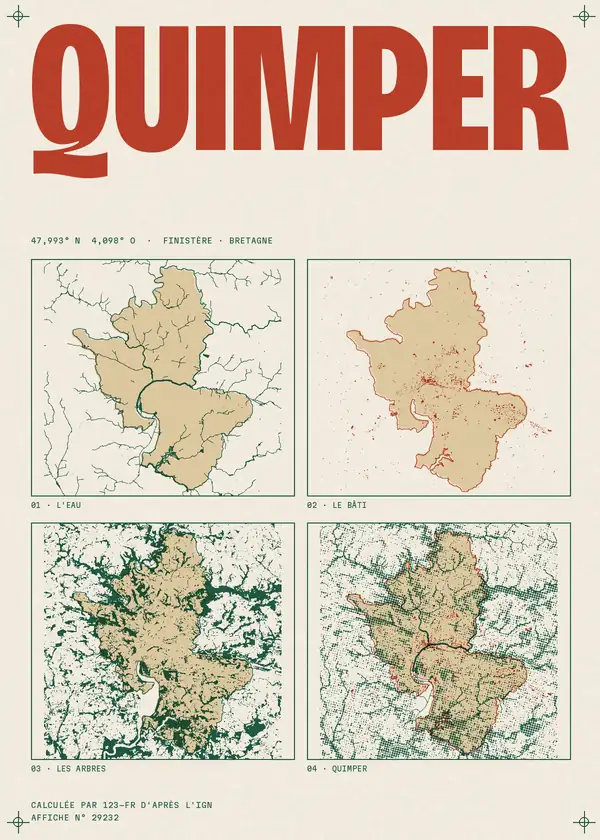 Affiche de Quimper, calculée par 123-fr d'après l'IGN