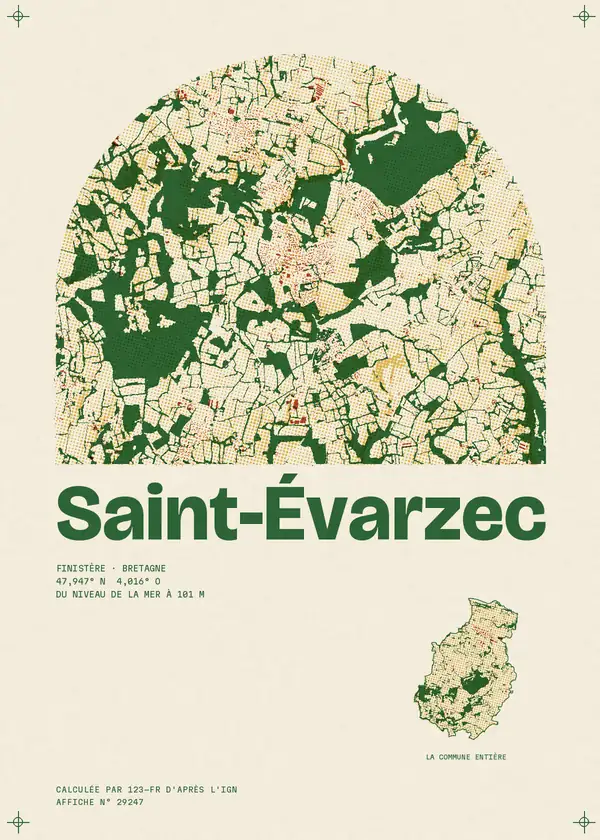 Affiche de Saint-Évarzec, calculée par 123-fr d'après l'IGN