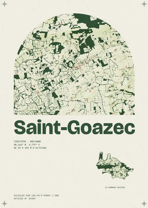 Affiche de Saint-Goazec, calculée par 123-fr d'après l'IGN