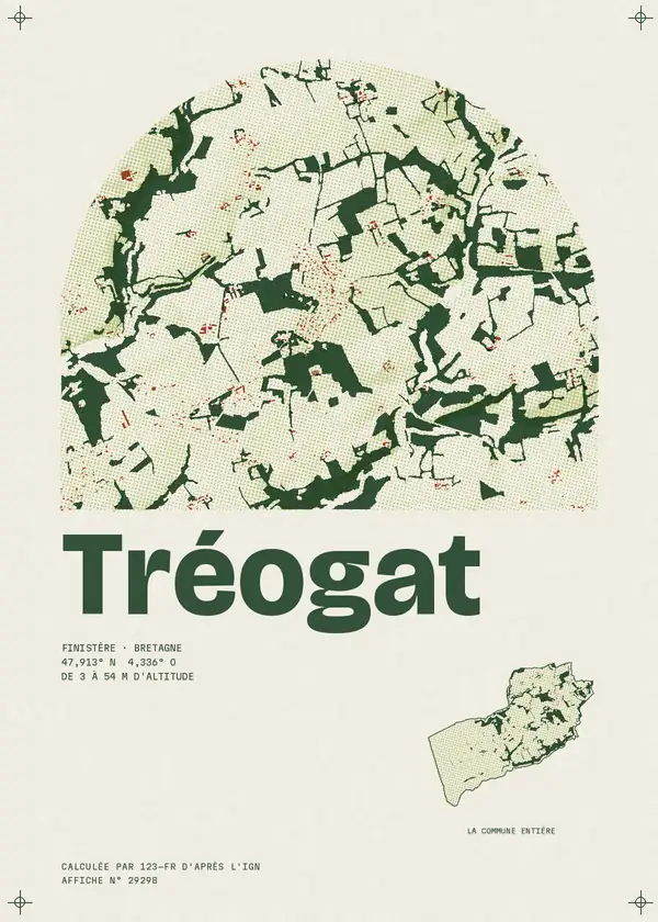 Affiche de Tréogat, calculée par 123-fr d'après l'IGN