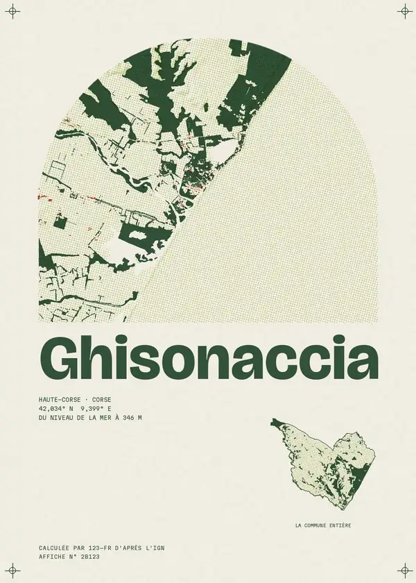 Affiche de Ghisonaccia, calculée par 123-fr d'après l'IGN