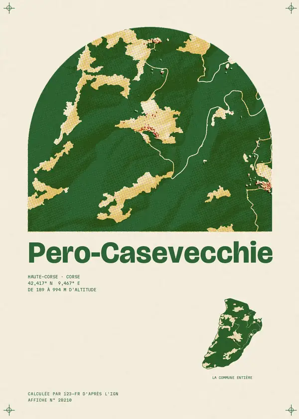 Affiche de Pero-Casevecchie, calculée par 123-fr d'après l'IGN