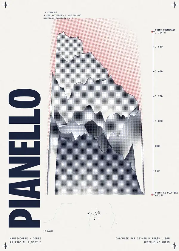 Affiche de Pianello, calculée par 123-fr d'après l'IGN