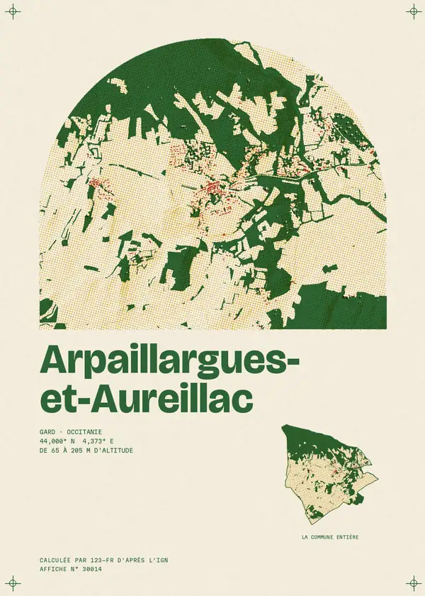 Affiche de Arpaillargues-et-Aureillac, calculée par 123-fr d'après l'IGN