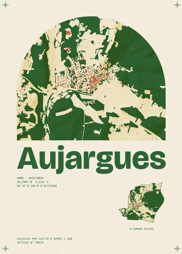 Affiche de Aujargues, calculée par 123-fr d'après l'IGN
