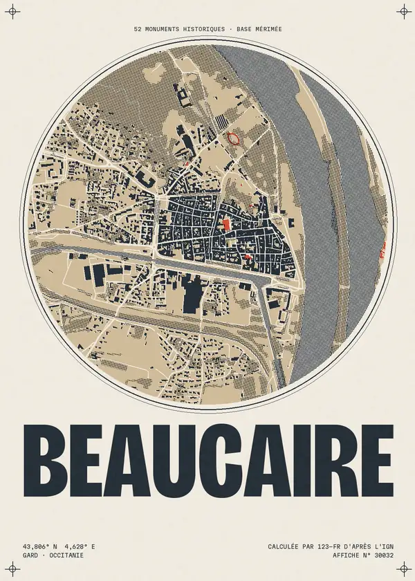 Affiche de Beaucaire, calculée par 123-fr d'après l'IGN