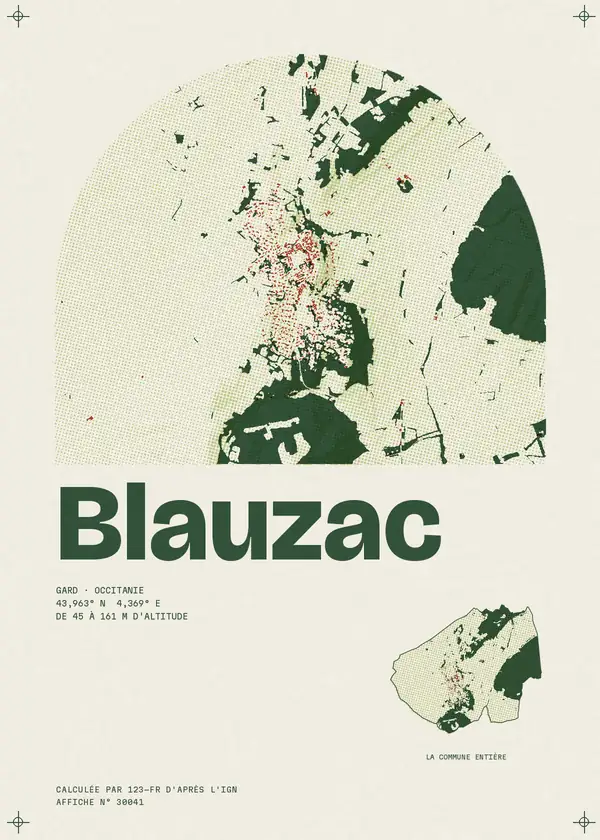 Affiche de Blauzac, calculée par 123-fr d'après l'IGN