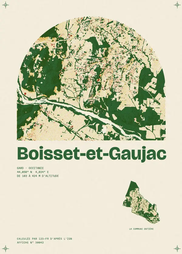 Affiche de Boisset-et-Gaujac, calculée par 123-fr d'après l'IGN