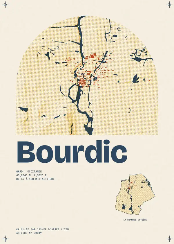 Affiche de Bourdic, calculée par 123-fr d'après l'IGN