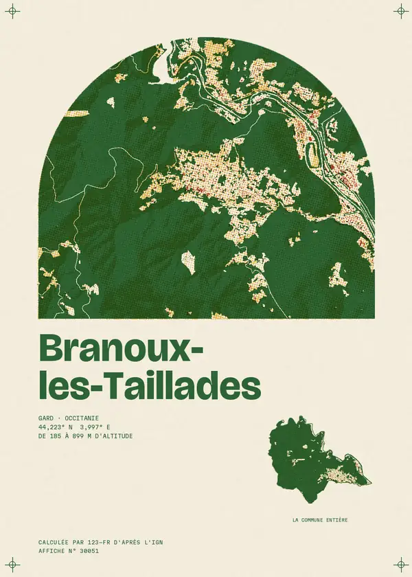 Affiche de Branoux-les-Taillades, calculée par 123-fr d'après l'IGN