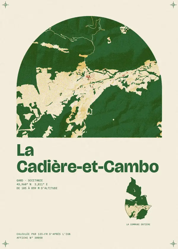 Affiche de La Cadière-et-Cambo, calculée par 123-fr d'après l'IGN