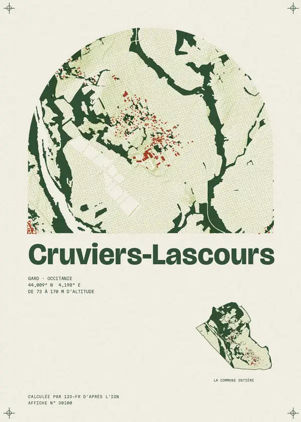 Affiche de Cruviers-Lascours, calculée par 123-fr d'après l'IGN