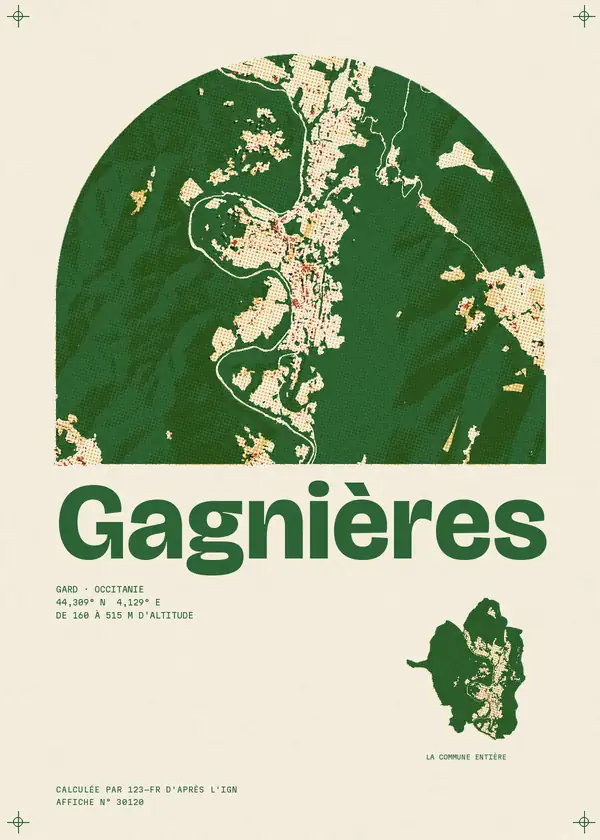 Affiche de Gagnières, calculée par 123-fr d'après l'IGN