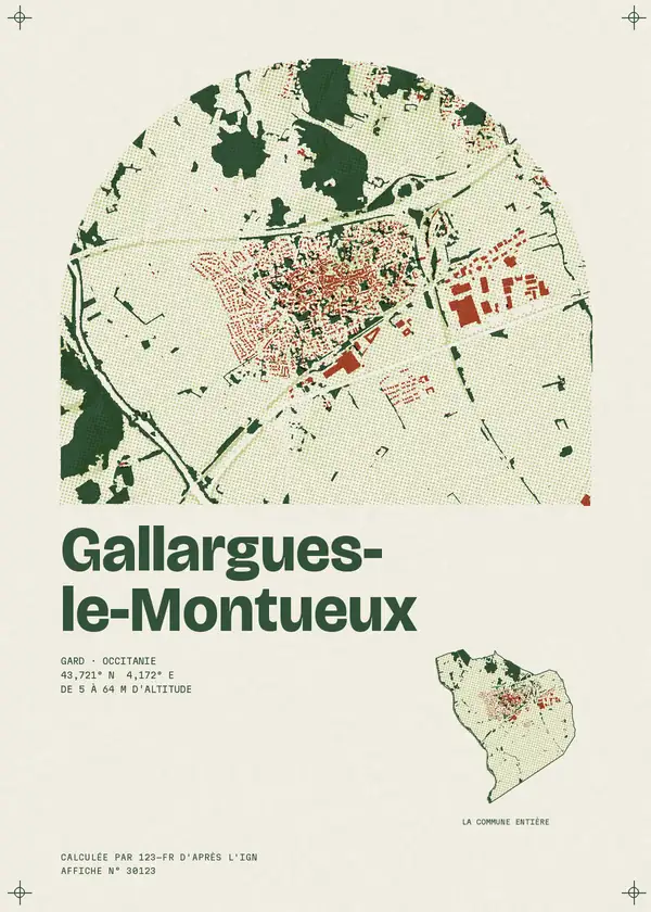 Affiche de Gallargues-le-Montueux, calculée par 123-fr d'après l'IGN