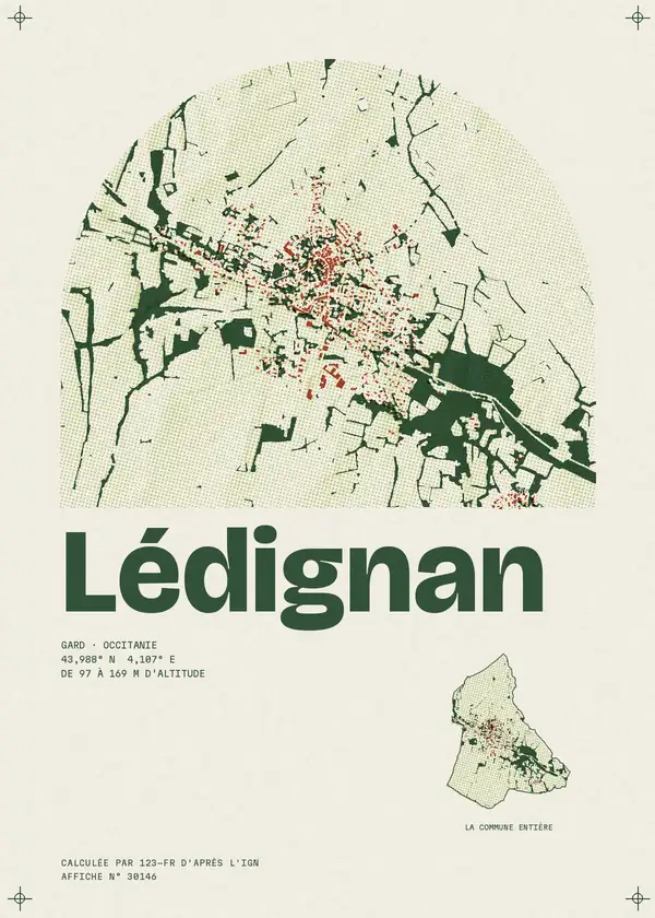 Affiche de Lédignan, calculée par 123-fr d'après l'IGN