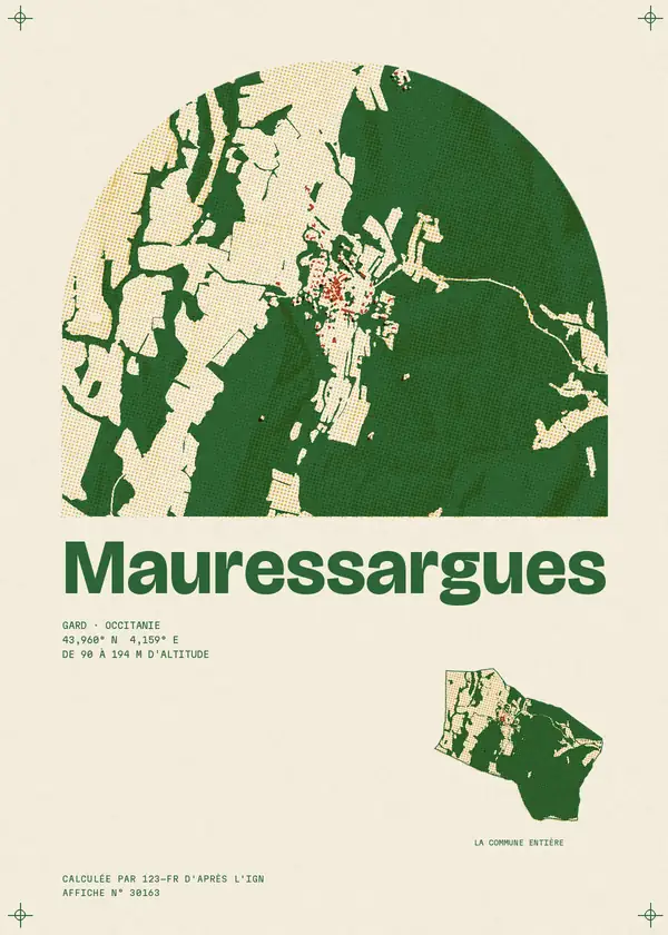 Affiche de Mauressargues, calculée par 123-fr d'après l'IGN