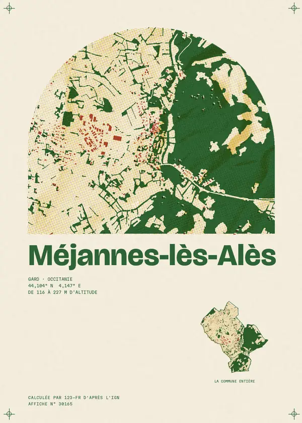 Affiche de Méjannes-lès-Alès, calculée par 123-fr d'après l'IGN