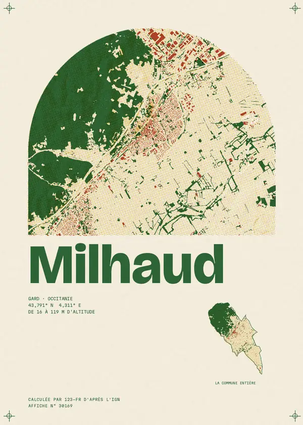 Affiche de Milhaud, calculée par 123-fr d'après l'IGN