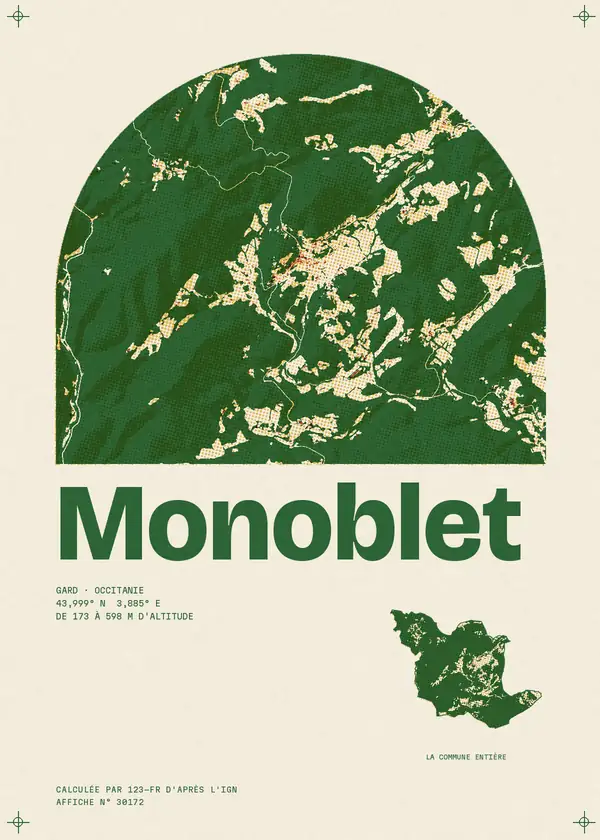 Affiche de Monoblet, calculée par 123-fr d'après l'IGN