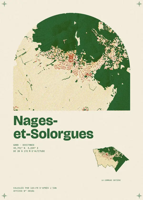 Affiche de Nages-et-Solorgues, calculée par 123-fr d'après l'IGN