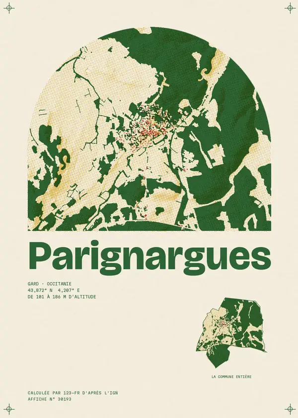 Affiche de Parignargues, calculée par 123-fr d'après l'IGN
