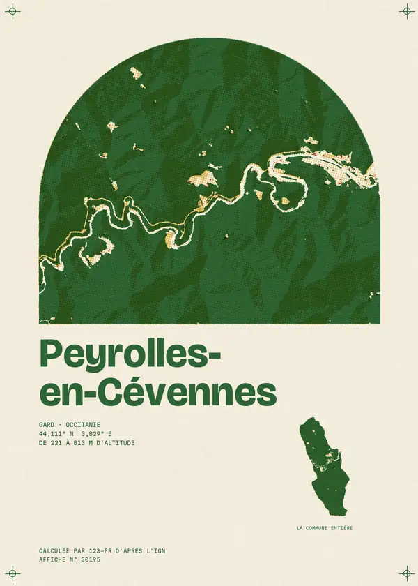 Affiche de Peyrolles-en-Cévennes, calculée par 123-fr d'après l'IGN