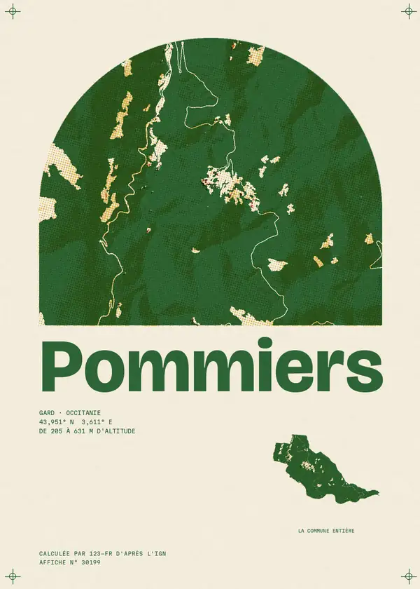 Affiche de Pommiers, calculée par 123-fr d'après l'IGN