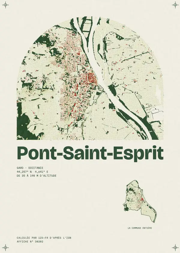 Affiche de Pont-Saint-Esprit, calculée par 123-fr d'après l'IGN