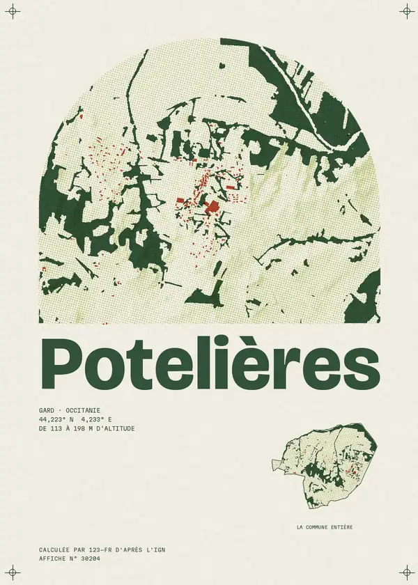 Affiche de Potelières, calculée par 123-fr d'après l'IGN