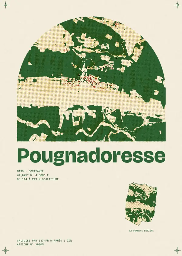 Affiche de Pougnadoresse, calculée par 123-fr d'après l'IGN