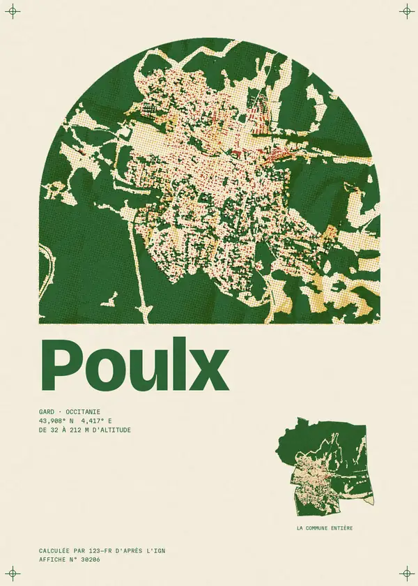 Affiche de Poulx, calculée par 123-fr d'après l'IGN