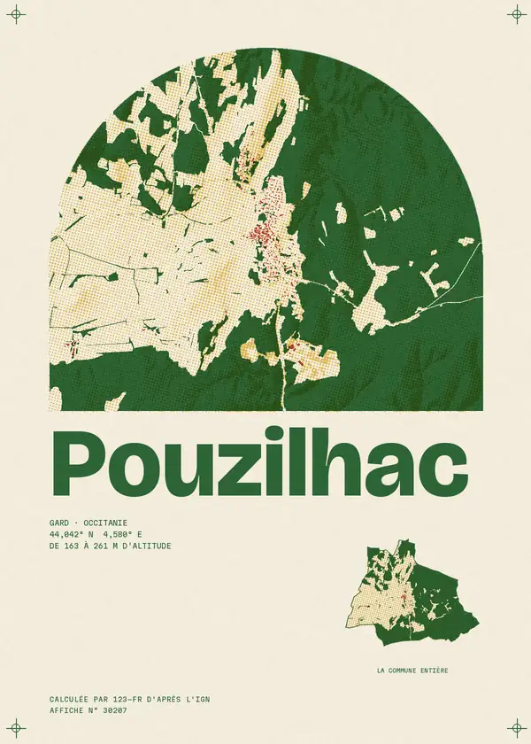 Affiche de Pouzilhac, calculée par 123-fr d'après l'IGN