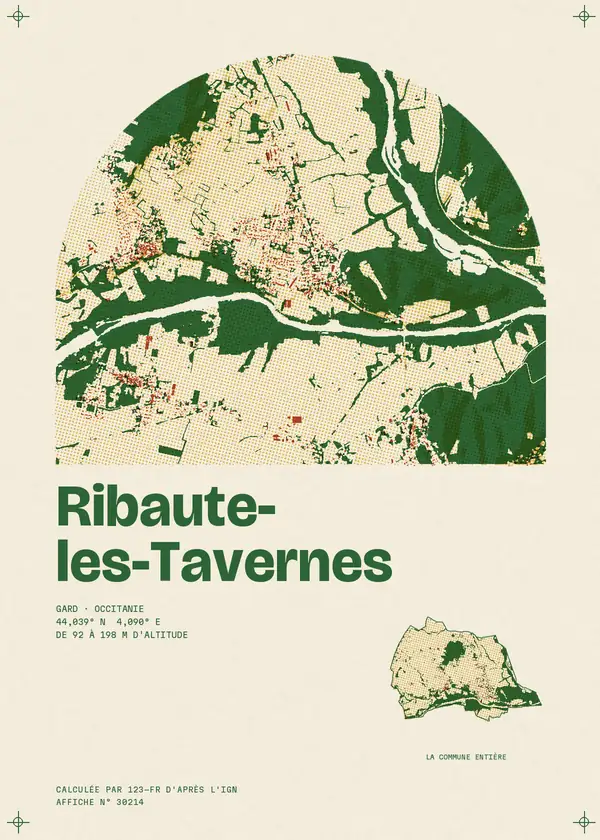 Affiche de Ribaute-les-Tavernes, calculée par 123-fr d'après l'IGN