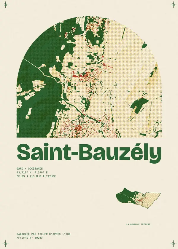 Affiche de Saint-Bauzély, calculée par 123-fr d'après l'IGN