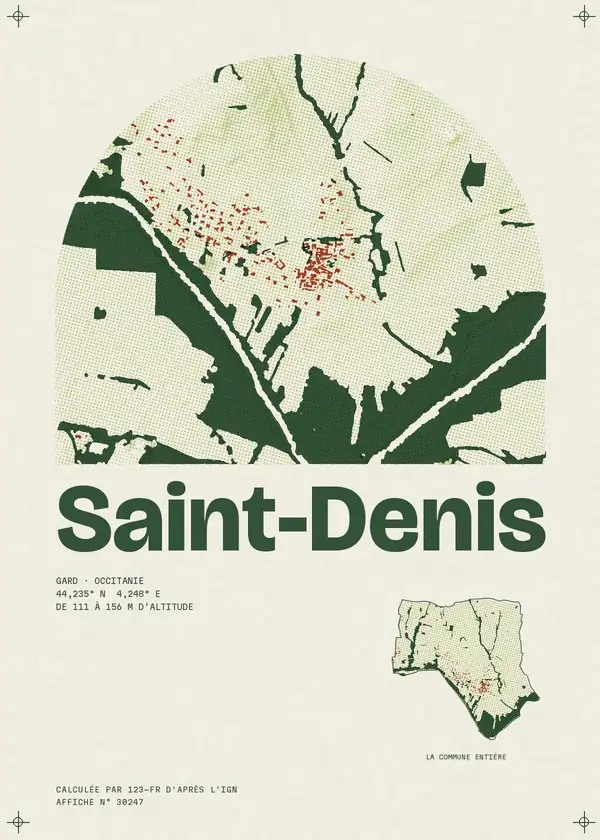 Affiche de Saint-Denis, calculée par 123-fr d'après l'IGN