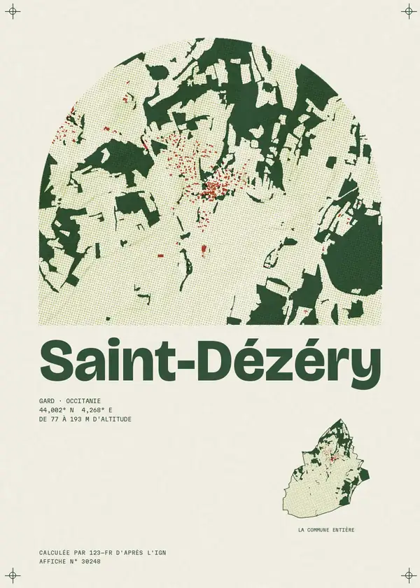 Affiche de Saint-Dézéry, calculée par 123-fr d'après l'IGN