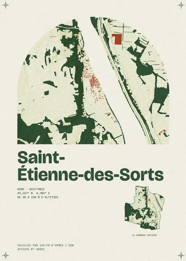 Affiche de Saint-Étienne-des-Sorts, calculée par 123-fr d'après l'IGN