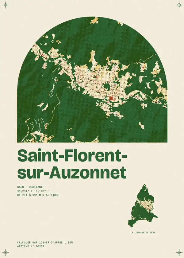 Affiche de Saint-Florent-sur-Auzonnet, calculée par 123-fr d'après l'IGN