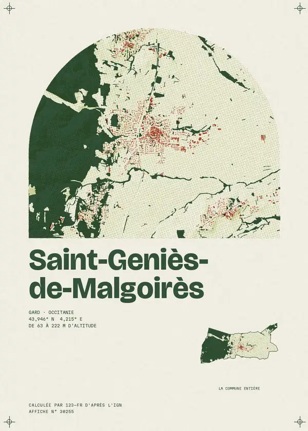 Affiche de Saint-Geniès-de-Malgoirès, calculée par 123-fr d'après l'IGN