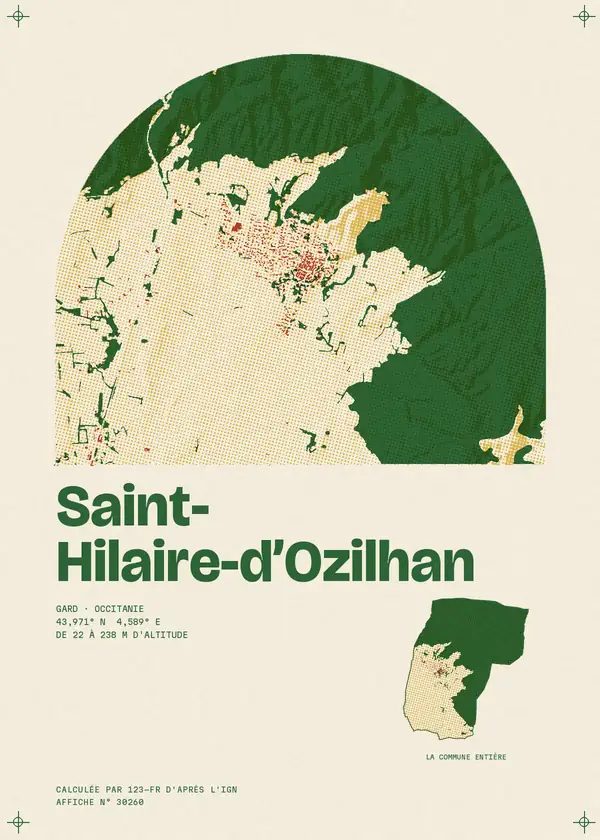Affiche de Saint-Hilaire-d'Ozilhan, calculée par 123-fr d'après l'IGN